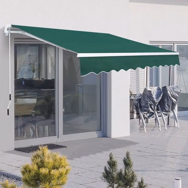 Outsunny Green Aluminium Frame Outdoor Awning with Crank and Folding Arms, W: 300 cm, D: 200 cm