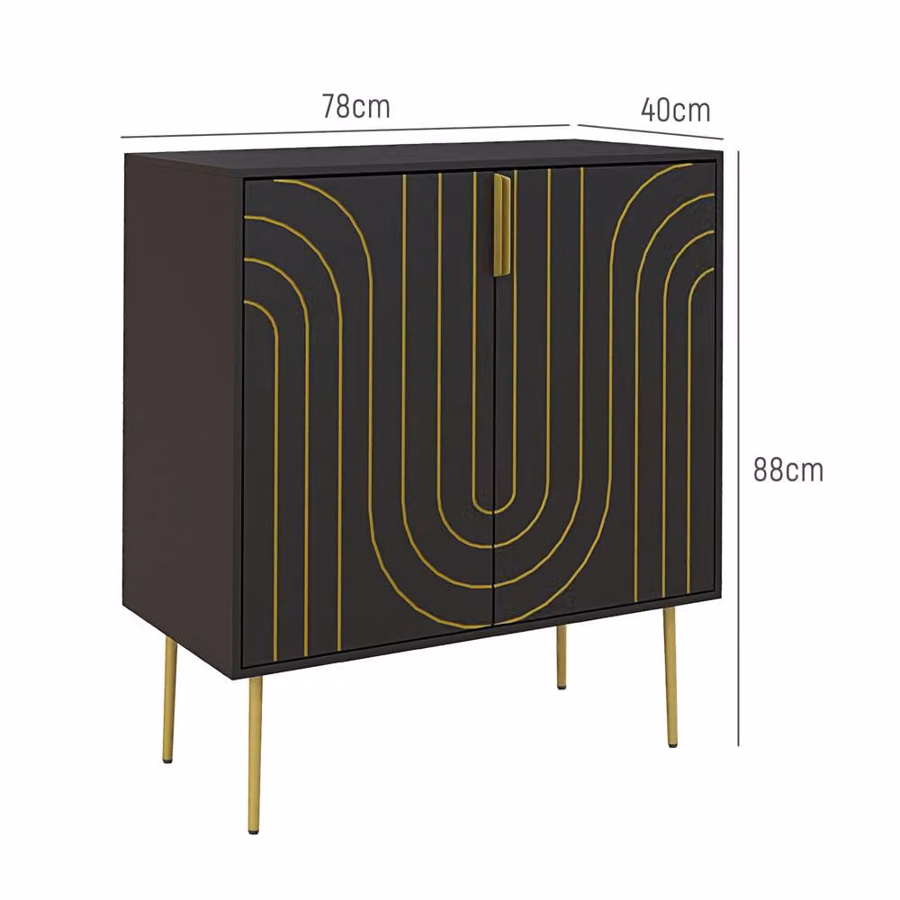 STILVORA Art Deco Geometric Sideboard in Black and Gold with Adjustable Shelf – 3