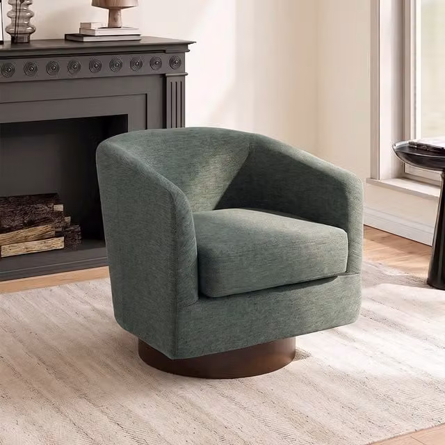 Livingandhome Swivel Upholstered Barrel Armchair with Padded Armrests in Green