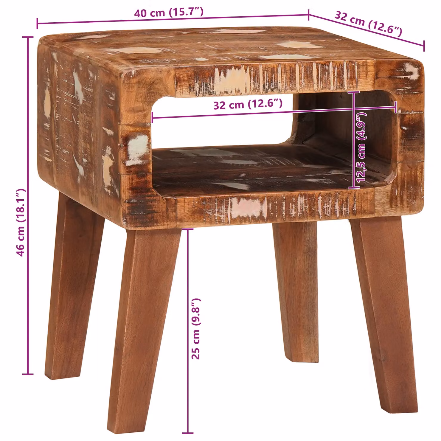 Berkfield Home Multicolour Rectangular End Table with Shelf in Rustic Solid Reclaimed Wood – 6