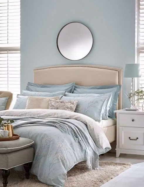 Laura Ashley Pussy Willow Pure Cotton Sateen Bedding Set, Duck Egg Blue, Reversible, W: 180 cm, H: 200 cm