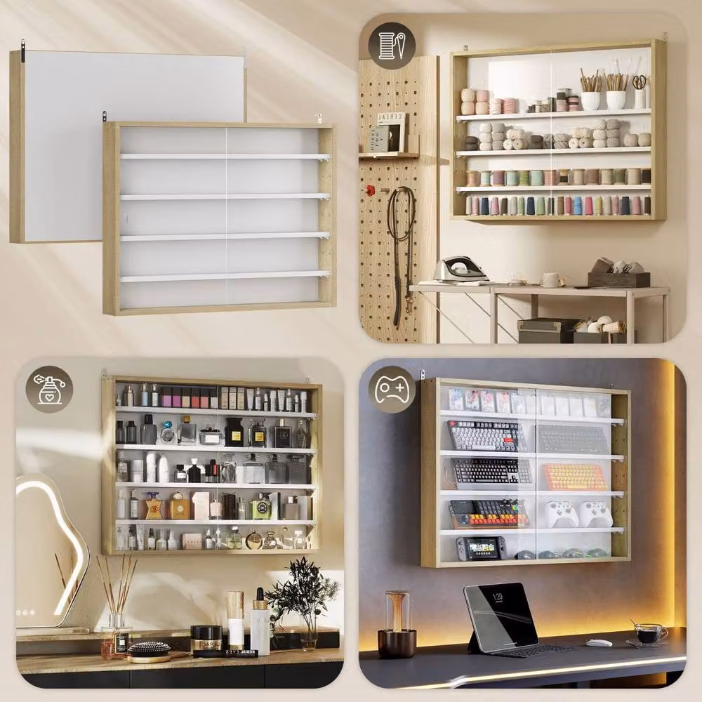 Wyld Haus Nivise Wall Mounted 5 Tier Display Cabinet with Glass Sliding Doors in White – 4