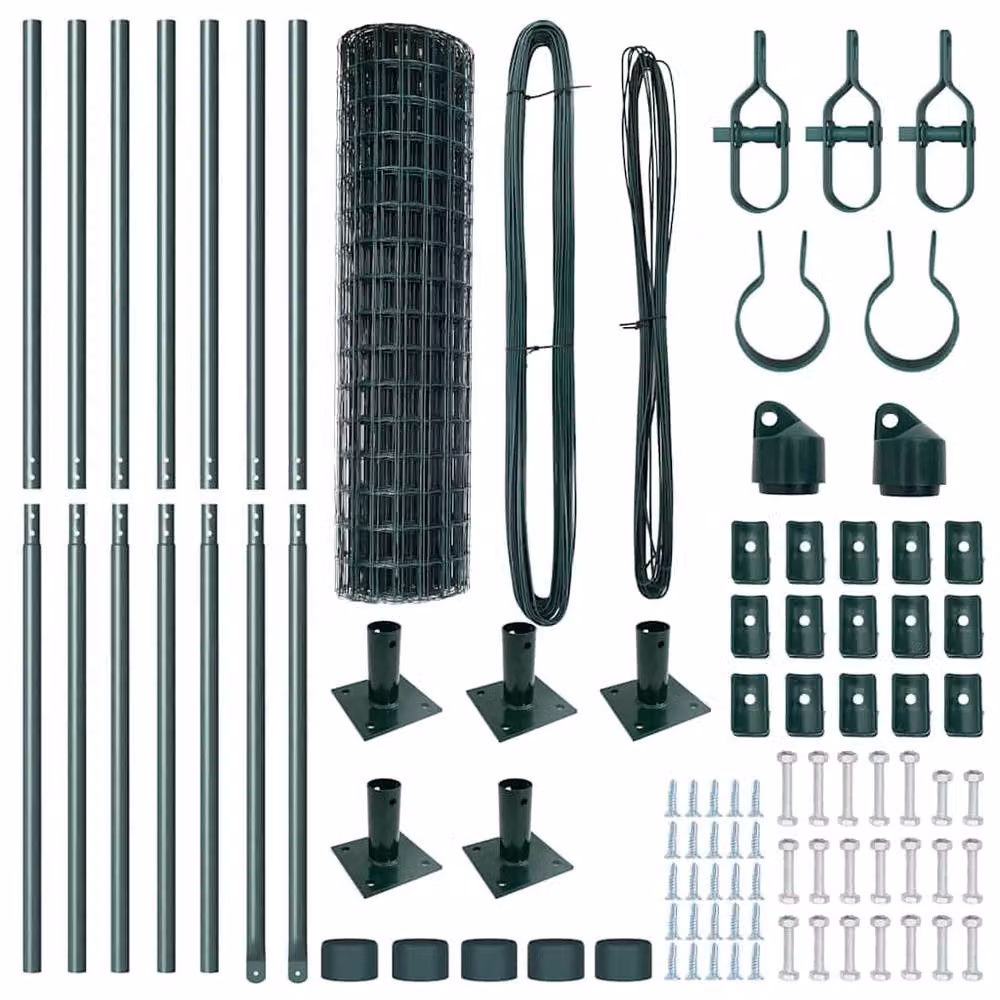 Berkfield Home Green Euro Fence with 7 Flanged Posts, Galvanised Steel, W: 10 m, H: 1.2 m – 5