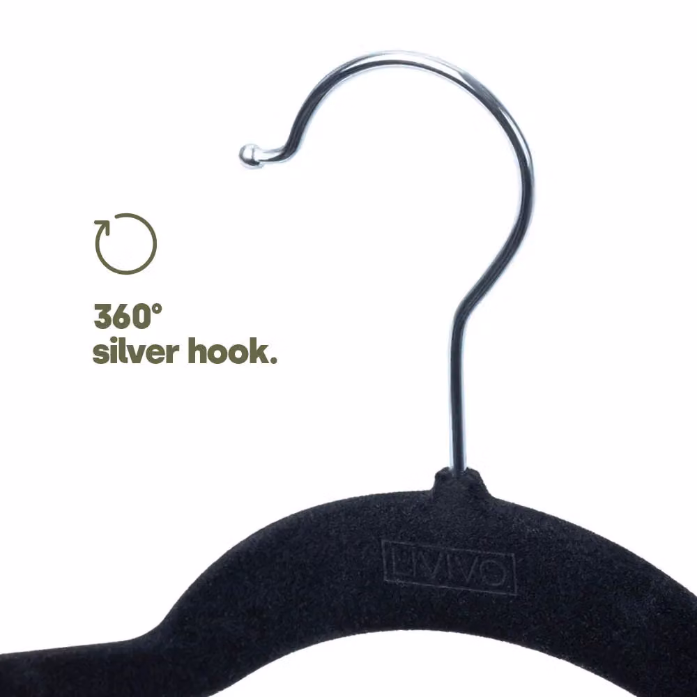 LIVIVO 50 Pack Non-Slip Velvet Clothes Hangers with Tie and Belt Bar in Black, Grey and Gold – 4