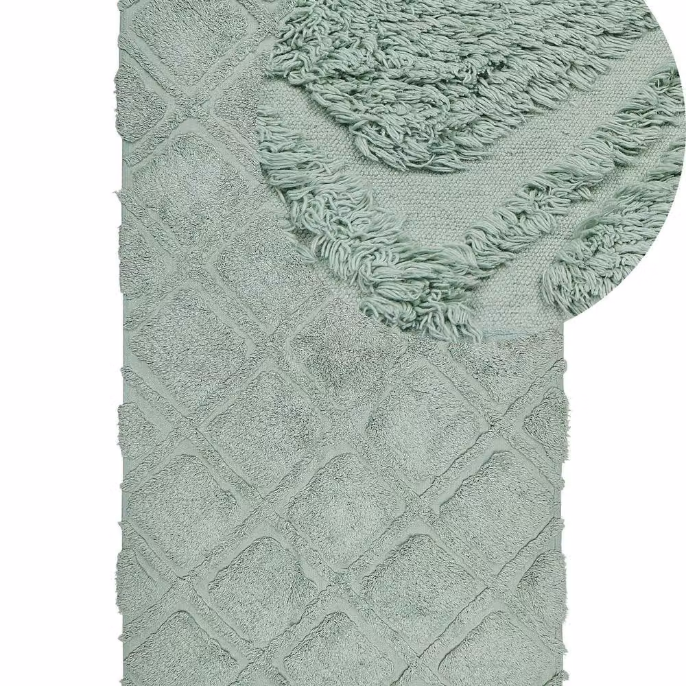 Wyld and Coco Green Hand Tufted Cotton Geometric Shaggy Rug, W: 80 cm, L: 150 cm – 2