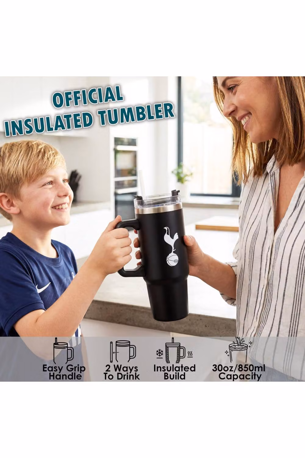Get Trend Tottenham Hotspur Insulated Stainless Steel Tumbler with Straw and Handle, Black, 850ml – 7