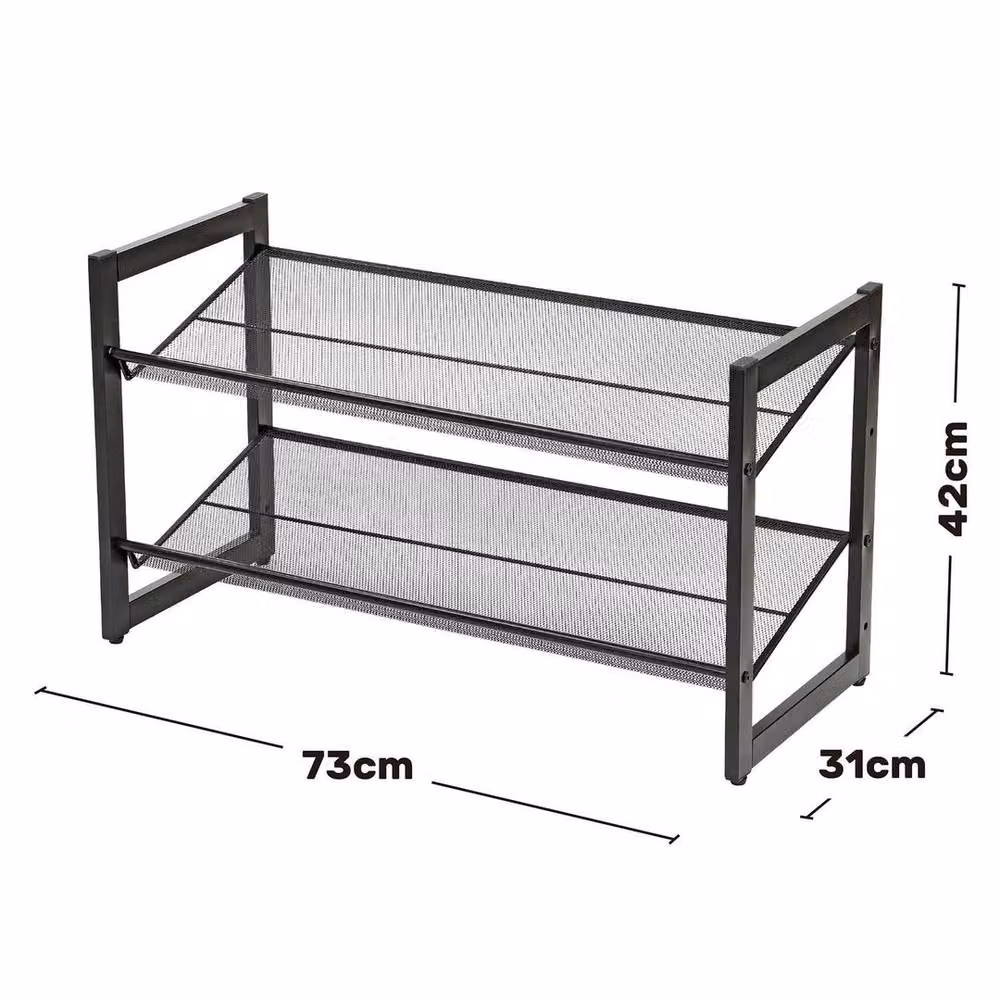 EONLION 2 Tier Stackable Metal Shoe Rack Organiser in Black, W: 50 cm, D: 42 cm, H: 50 cm – 2