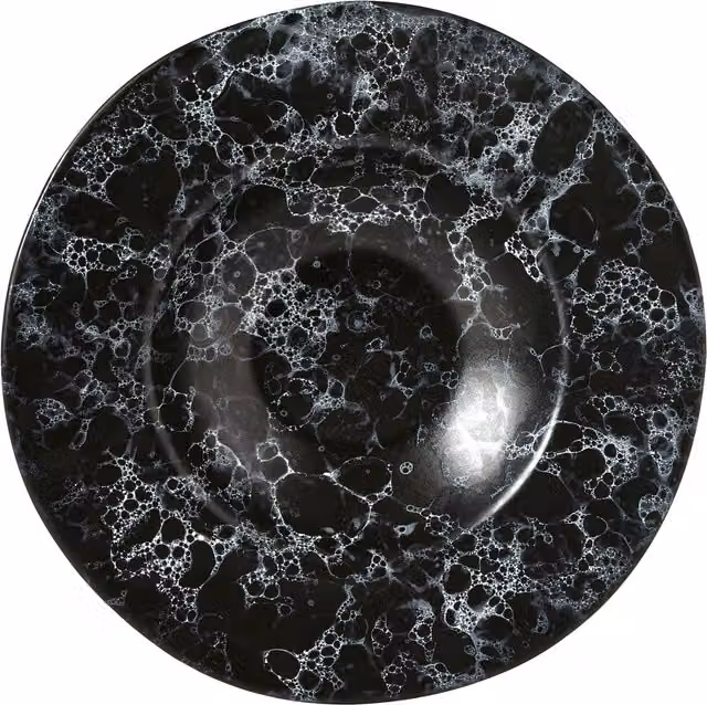 Orsina Elegant Black and White Faux Marble Stoneware Pasta Bowl with Grooved Design