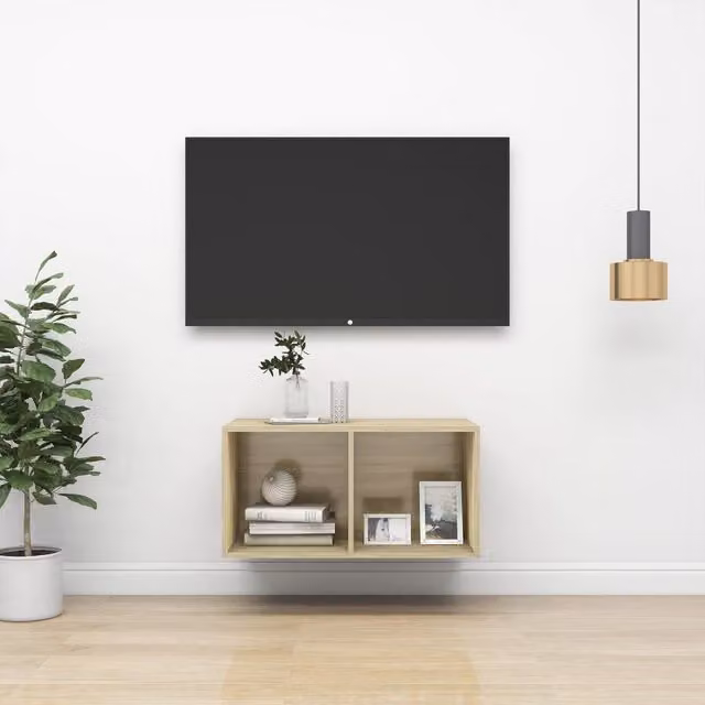 Berkfield Home Wall-mounted TV Cabinet in Sonoma Oak Brown, W/D/H: 37 x 37 x 72 cm