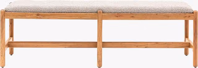Perch & Parrow Lyon Modern Acacia Wood Dining Bench with Beige Bouclé Upholstery