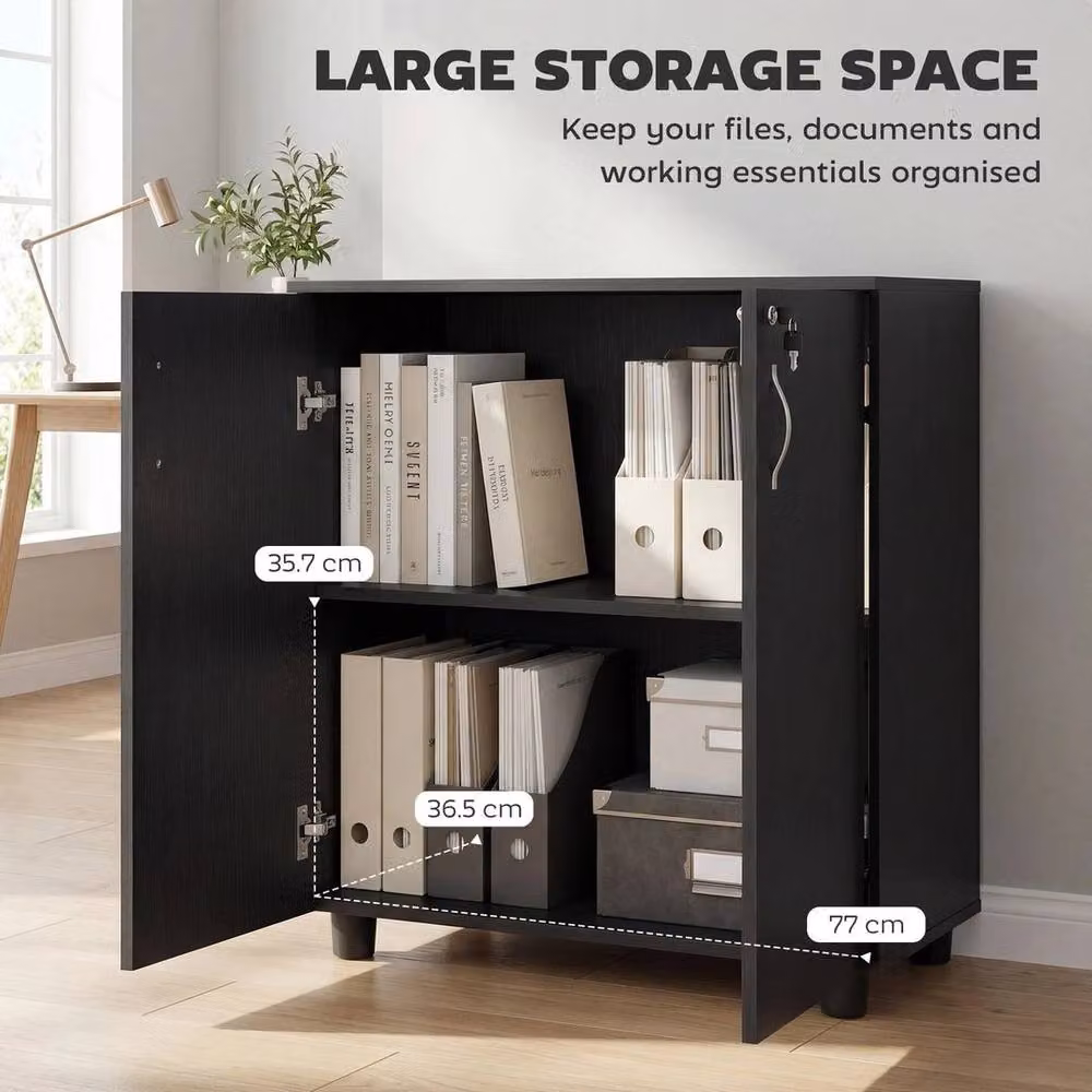 KORVIXA Black 2-Tier Locking Filing Cabinet with Adjustable Shelves and Hinged Doors, Height: 100 cm, Width: 80 cm, Depth: 40 cm – 3