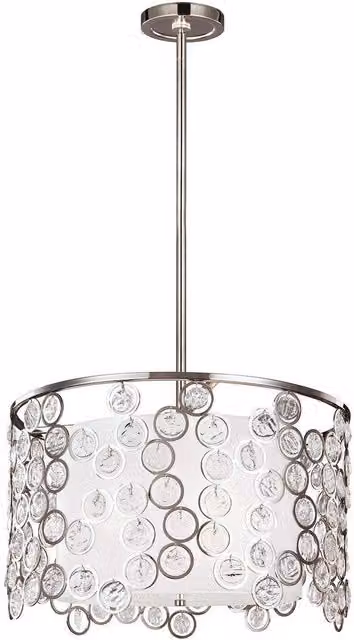 Elstead Lexi 3 Light Round Suspended Ceiling Pendant in Silver and White with Crystal Details and E27 Fitting