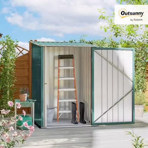 Outsunny Green Galvanised Steel Lean-to Garden Storage Shed with Single Lockable Door – 2