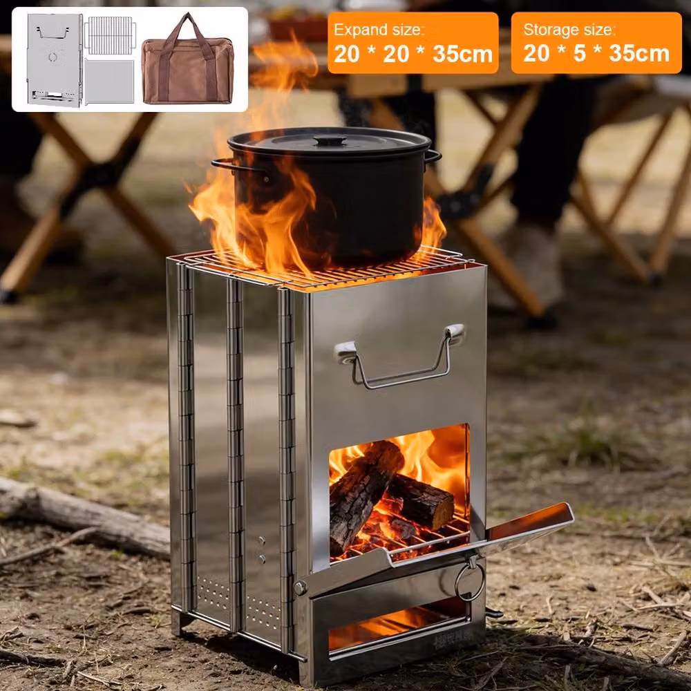 EONLION Portable Folding Stainless Steel Outdoor Camping BBQ Stove in Silver, W: 100 cm – 4