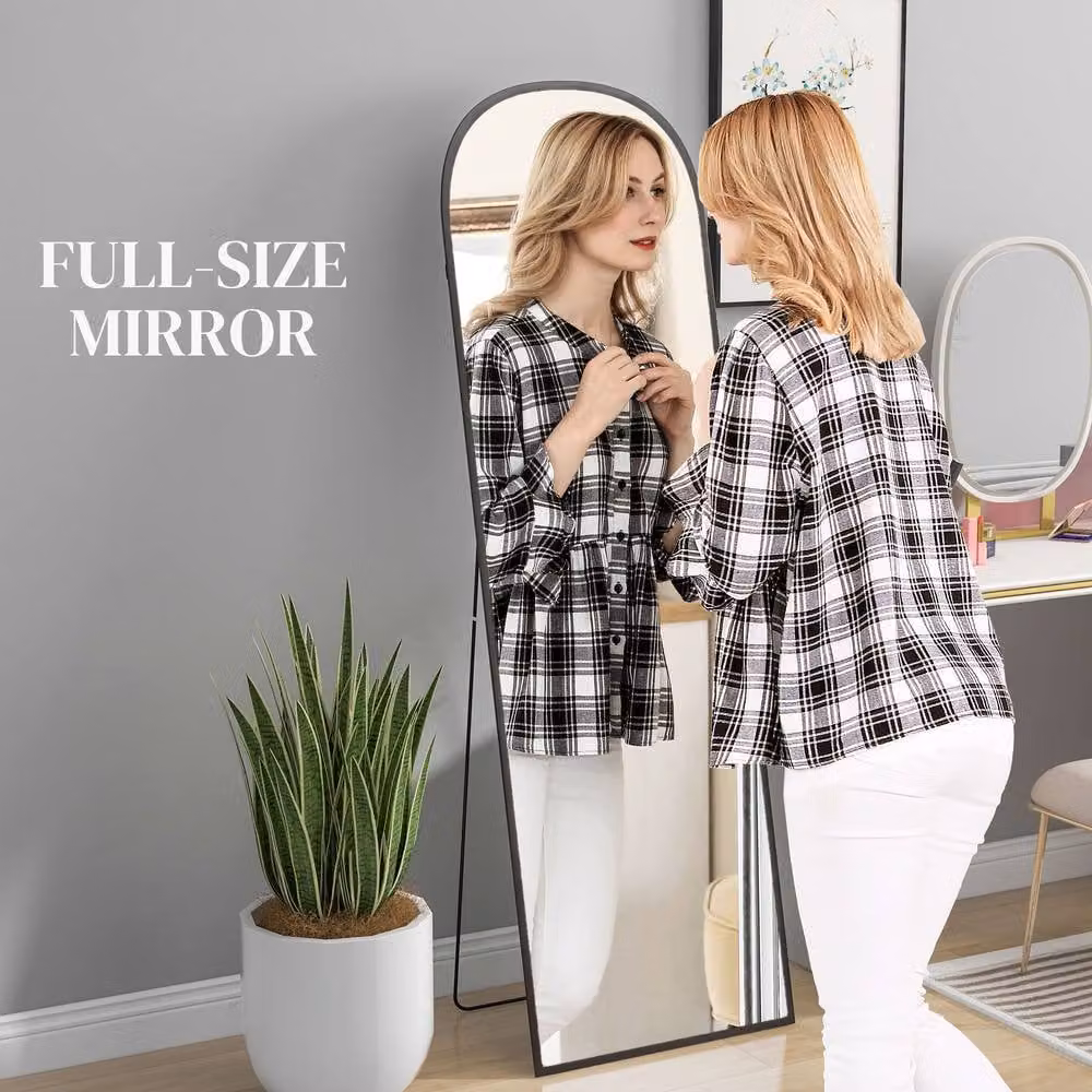 HOMCOM Modern Rectangular Full Length Mirror in Black, Hanging or Leaning Freestanding Floor Mirror – 3