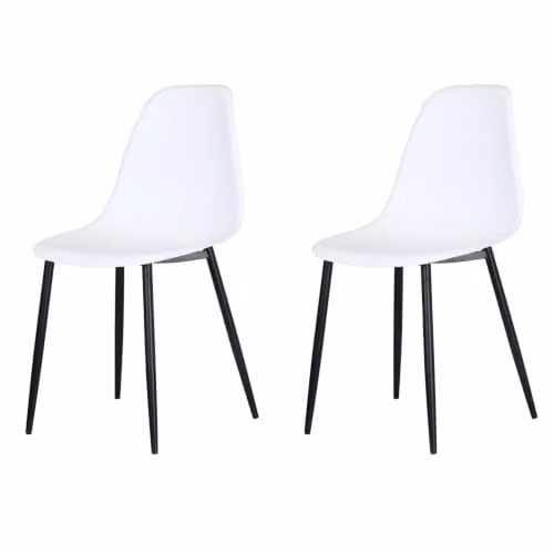 Core Products Aspen Pair of White Plastic Armless Curve Dining Chairs with Metal Frame