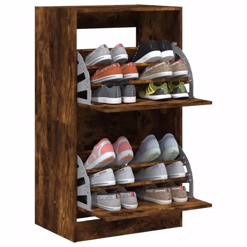 Berkfield Home Modern Shoe Cabinet in Smoked Oak Brown with 2 Tilting Compartments W/D/H: 60 x 42 x 108 cm – 4