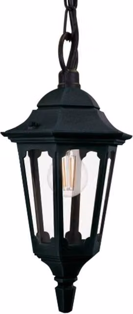 Netlighting Parish Black Outdoor Pendant Ceiling Light with Glass and Metal Lantern Design IP44