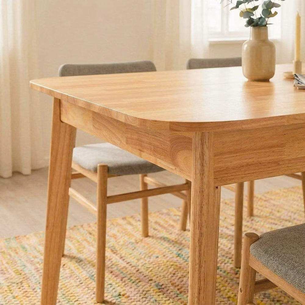 CALICOSY SOLINE Extendable Solid Wood Dining Table in Light Oak, W/D/H: 120-160 x 80 x 75 cm – 2
