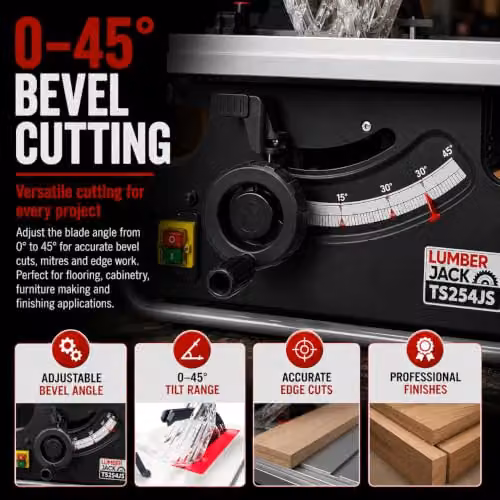 Lumberjack Red 2000W Compact Benchtop Table Saw with 254mm Blade – 4