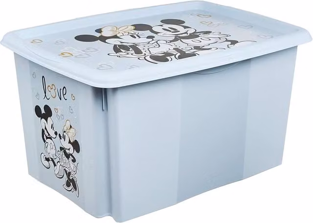 Keeeper Mickey Mouse Stackable Storage Box with Lid and Handles, 45 L, Cloudy Blue