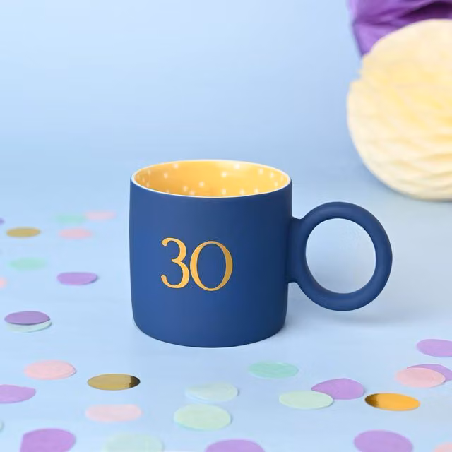 Widdop and Co 30th Birthday Blue and Gold Ceramic Tea and Coffee Mug