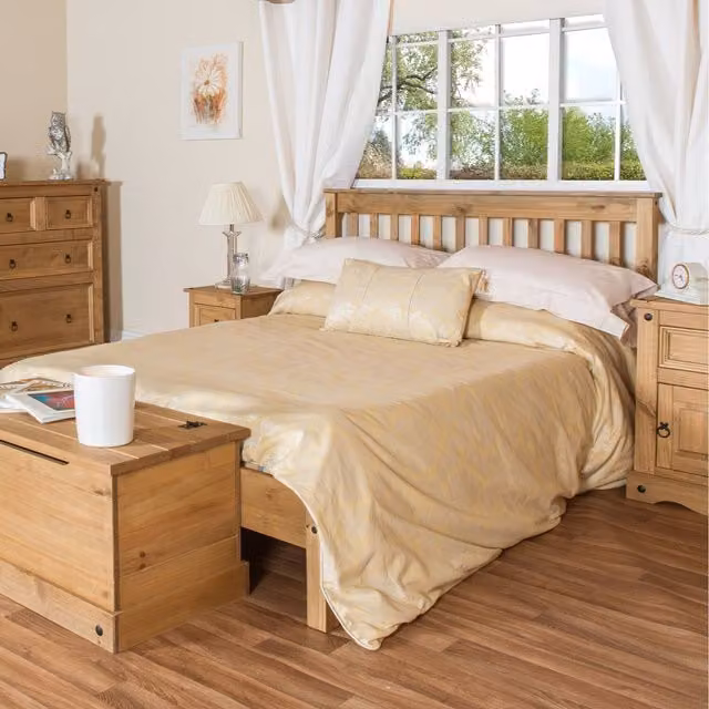 Core Products Ltd Corona Low End Double Bed Frame in Antique Waxed Brown Pine, 140 x 200 cm