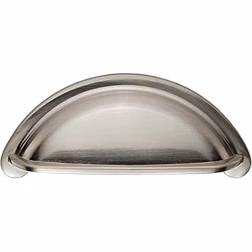 Loops Shell Cabinet Cup Pull Handle in Brushed Silver, Fixing Centres: 76 mm, W: 9.4 cm, H: 4.15 cm