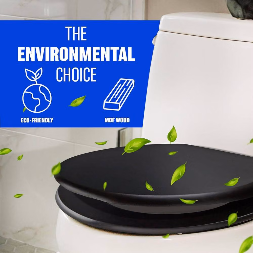 BARGAINS-GALORE Black MDF Universal Oval Bathroom WC Toilet Seat with Fittings – 3