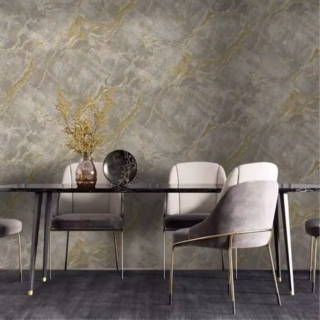 Holden Decor Abstract Modern Grey and Gold Metallic Textured Vinyl Wallpaper Roll