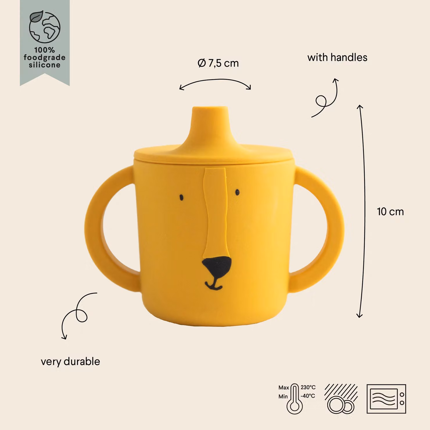 Trixie Mr. Lion Silicone Sippy Cup with Soft Spout and Lid, Yellow – 2