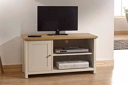 GFW Lancaster Small TV Cabinet in Beige and Oak Wood Effect, W/D/H: 95 x 40 x 50 cm – 1
