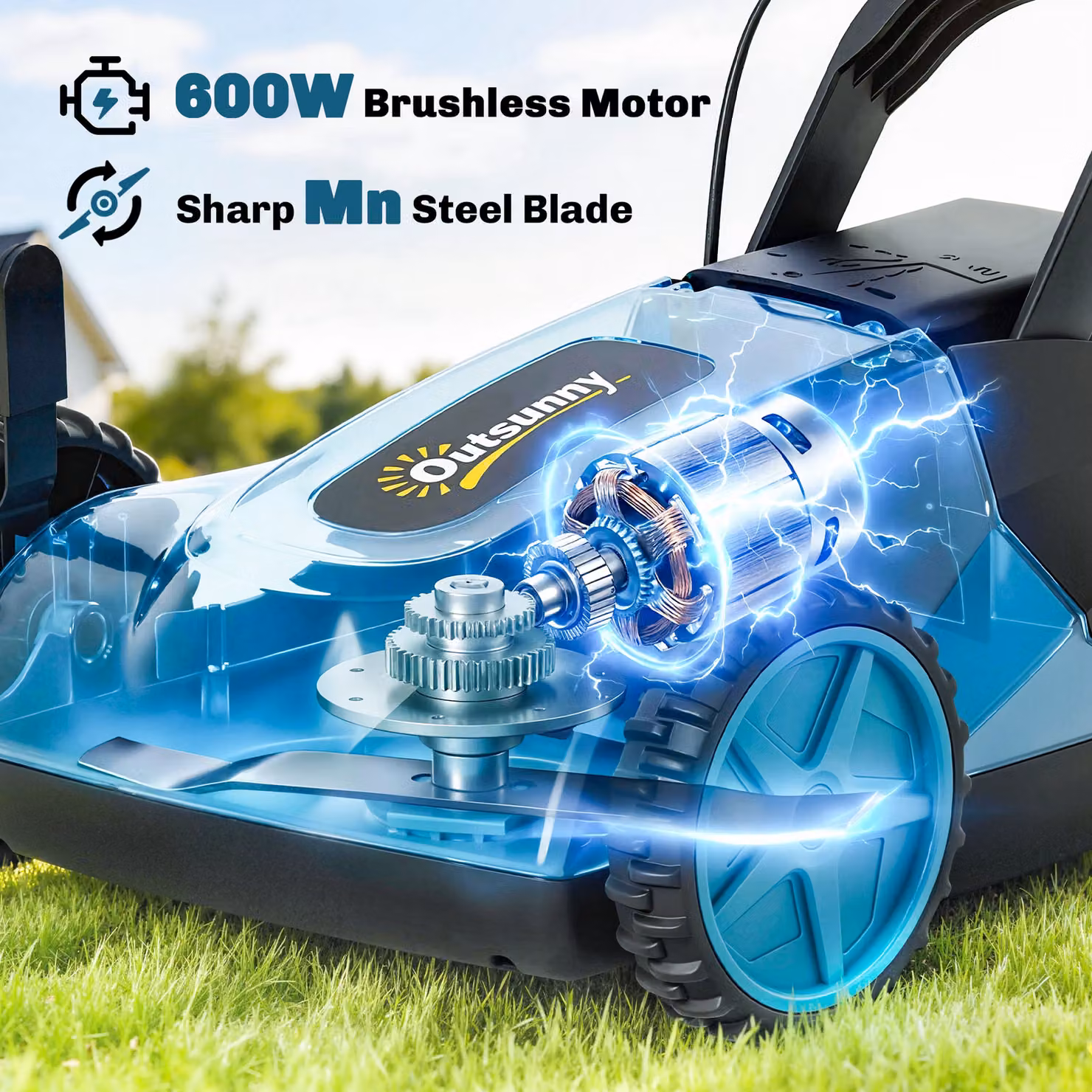 Outsunny 18V Cordless Lawnmower with 2 x 4Ah Batteries, Charger and 21cm Cutting Width – 8