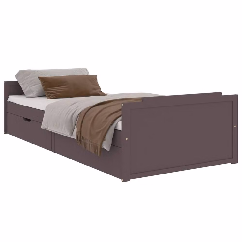 Berkfield Home Rustic Solid Wood Pine Bed Frame with Drawers, Dark Brown, W: 90 cm, D: 200 cm – 2