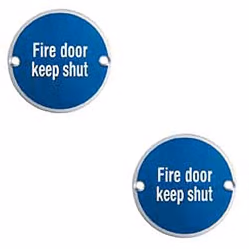 Loops 2 Pack Fire Door Keep Shut Plaques in Brushed Silver Aluminium, 76mm Diameter – 1