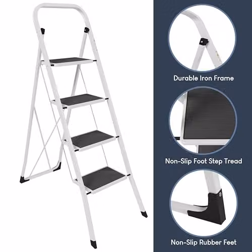 Home Vida 4 Step Heavy Duty Steel Folding Ladder in White, Max Load 150kg, H 127 cm x W 47 cm – 5