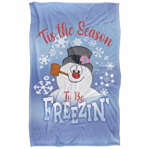 Warner Bros. Frosty The Snowman Frosty Season For Freezin' Super Soft Silky Feel Fleece Blanket, Multicolour and Blue, W: 91.44 cm, D: 147.32 cm – 1