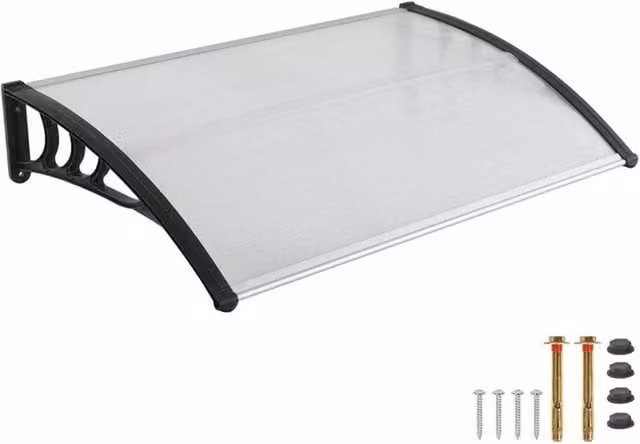 NESTLUNE Black Aluminium Wall-Mounted Door Canopy Awning Shelter for Front Porch, W: 100 cm, D: 60 cm