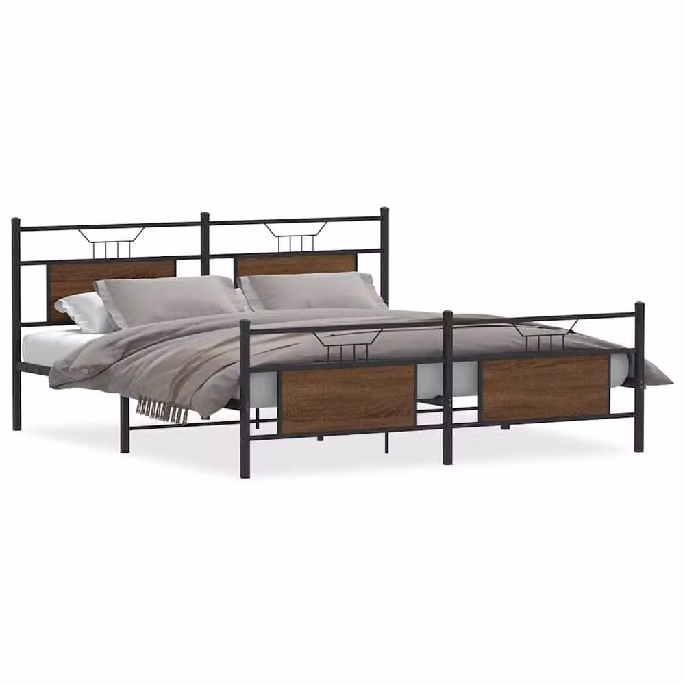 Berkfield Home Metal Bed Frame in Brown Oak, 160 x 200 cm – 3