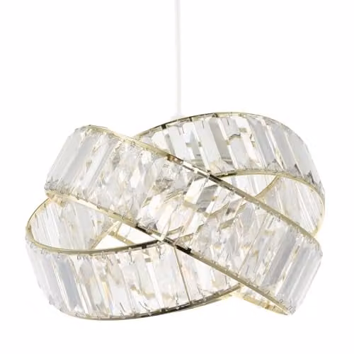 Happy Homewares Modern Three Ring Pendant Light Shade in Gold with Transparent Acrylic Prisms, W/D/H: 18 x 18 x 28 cm – 1