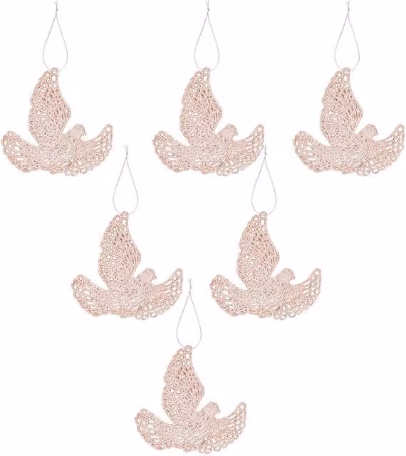 VFM e-Store Rose Gold Glitter Hanging Dove Christmas Tree Ornaments, Pack of 6, W/D/H: 20 x 11.5 x 2 cm – 1