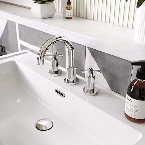 nuie CLX337 Aztec Modern Deck Mounted 3 Tap Hole Basin Mixer, Chrome – 2