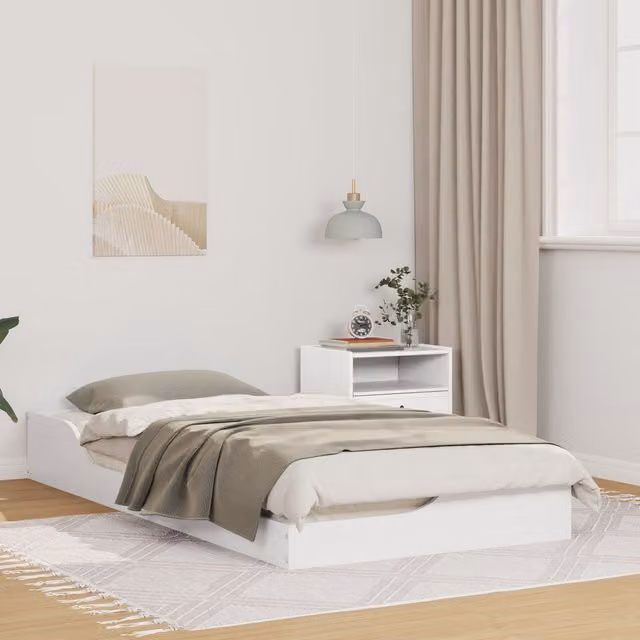 Berkfield Home White Solid Pine Wood Floor Bed Frame W/D/H: 90 x 190 cm