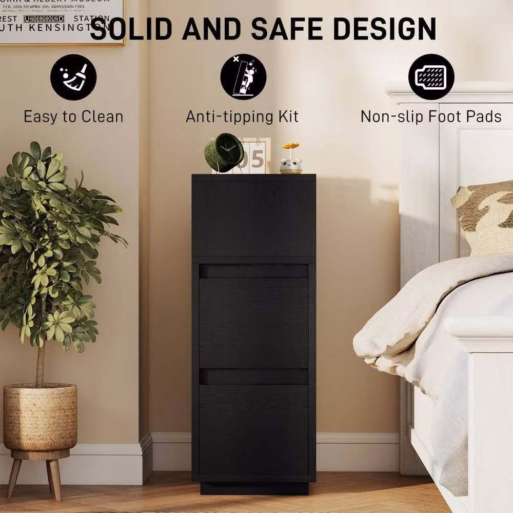 Wyld Haus Susema Black Slim Bedside Table with 2 Drawers and Open Shelf – 7