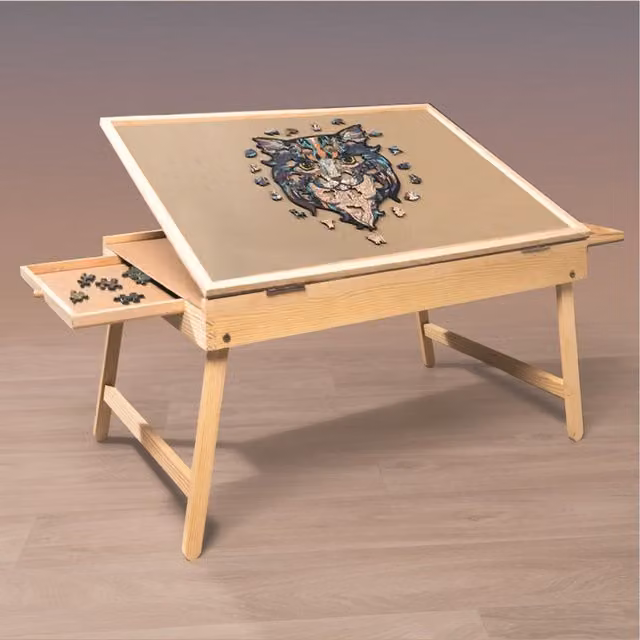Gr8 Home Jigsaw Puzzle Table Easel with Folding Legs and 2 Drawers, Brown