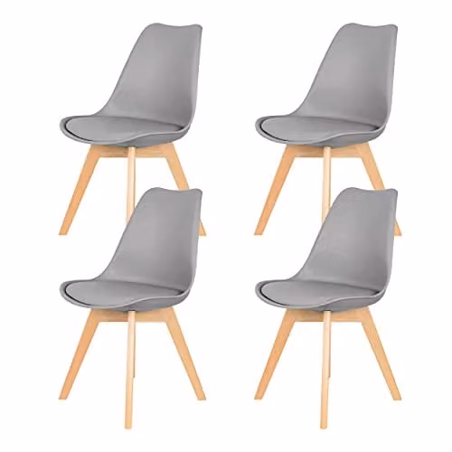 IHANA Mid Century Modern Dining Chair with Solid Beech Wood Legs and Cushioned Seat in Blue and Grey – 1