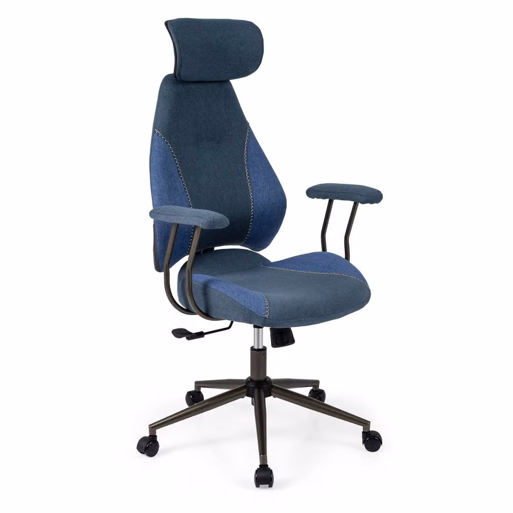 Gymax Ergonomic Office Chair with Headrest and Rocking Backrest in Navy Blue Microfibre Fabric – 9