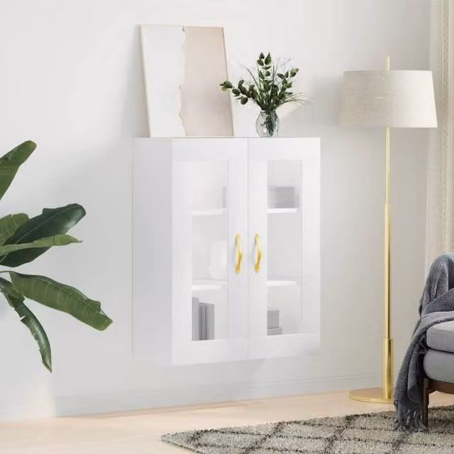 Berkfield Home Wall Mounted Cabinet with Glass Doors, White, W: 69.5 cm, D: 34 cm, H: 90 cm – 1
