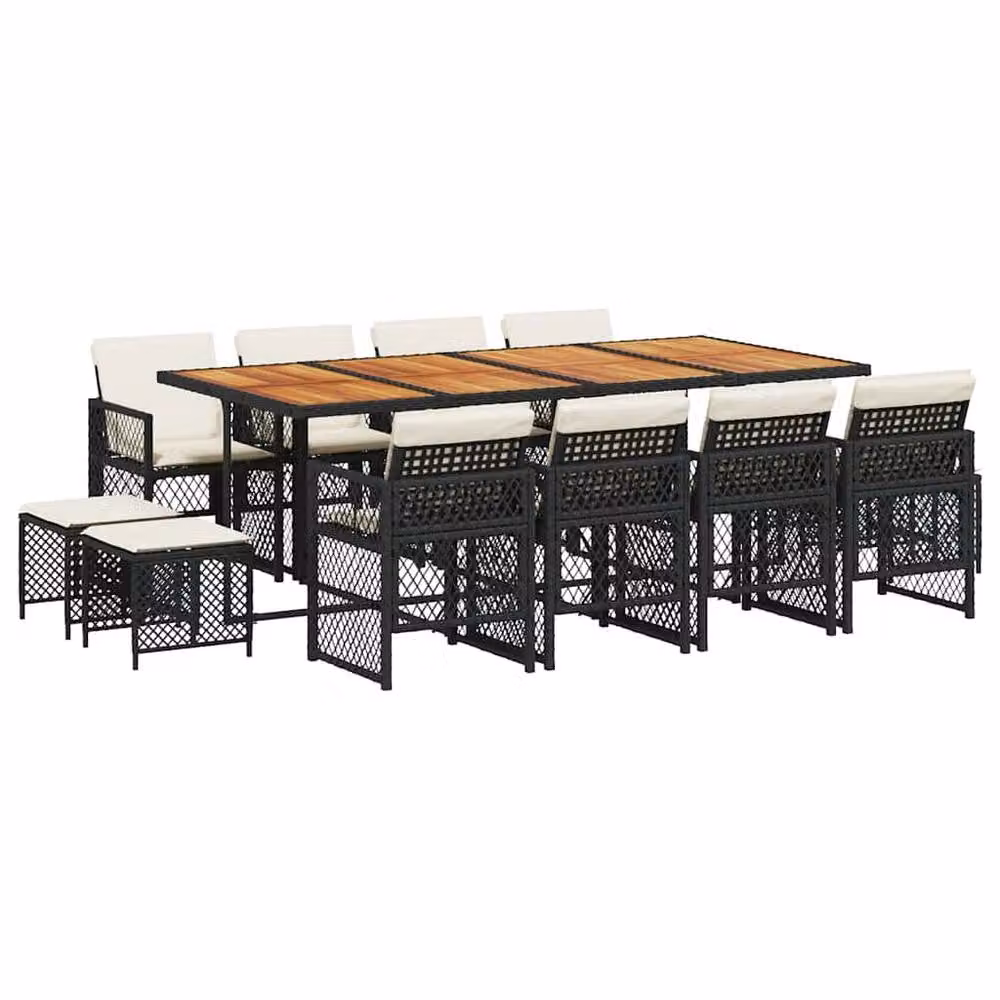 Berkfield Home 13 Piece Garden Dining Set with Black Poly Rattan and Cushions – 2