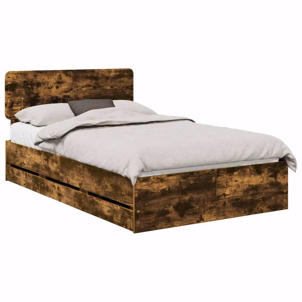 Berkfield Home Modern Bed Frame with Drawers in Smoked Oak Brown, W/D/H: 120 x 190 cm – 2